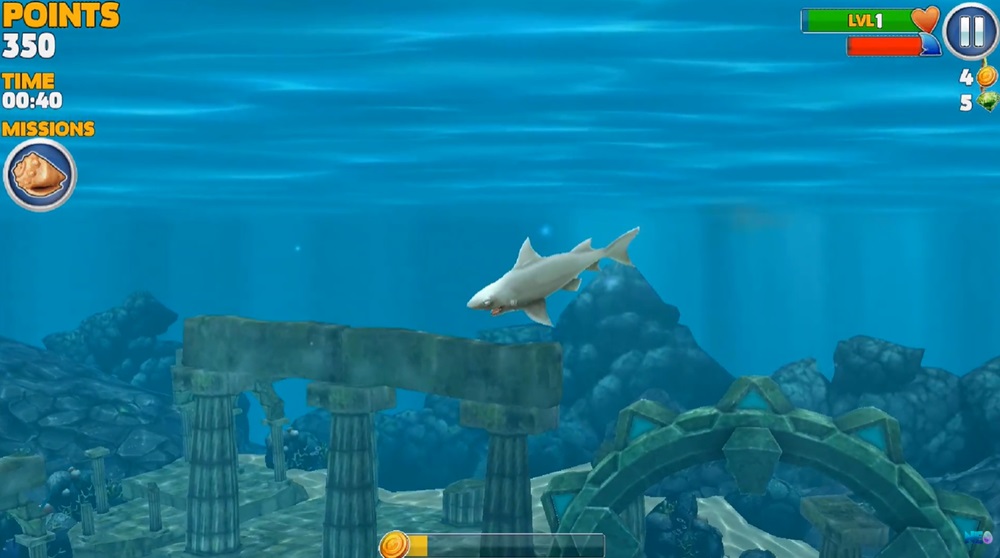 The little shark on his journey to dominate the ocean in Hungry Shark Evolution MOD APK.