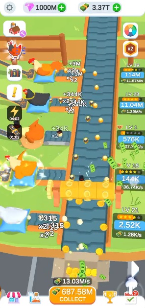 Tăng thu nhập lên gấp nhiều lần trong Idle Egg Factory MOD APK