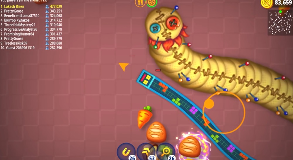 Compete fiercely with oversized enemies in Worms Zone .io MOD APK