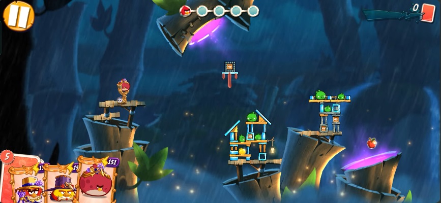 Join in destroying the green pig shelters in Angry Birds 2 MOD APK