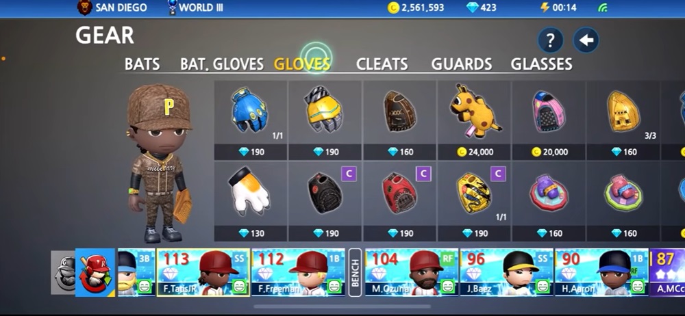 Shop for equipment for your character in BASEBALL 9 MOD APK