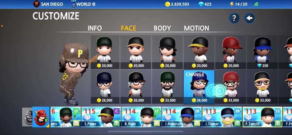 Choose players to add to your squad in BASEBALL 9 MOD APK