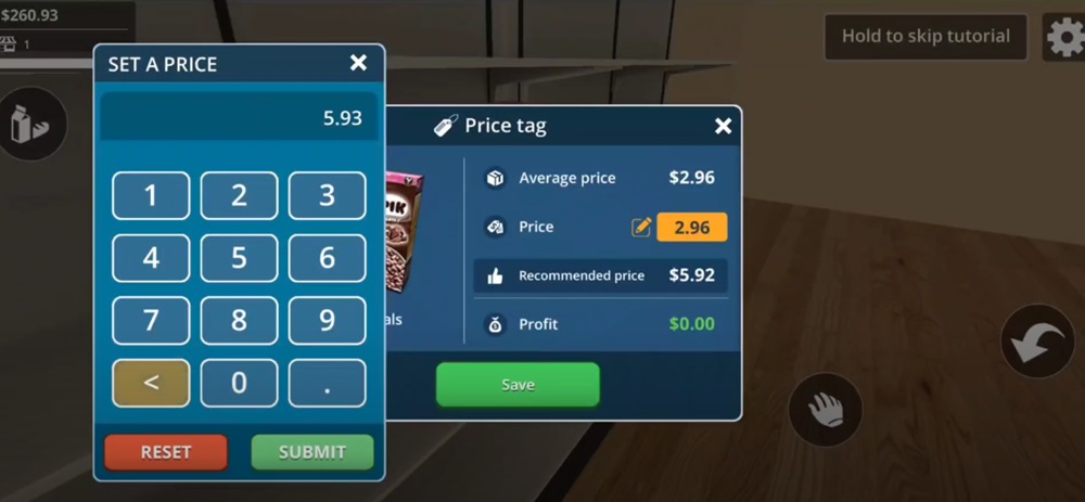 Pricing for goods in City Shop Simulator MOD APK