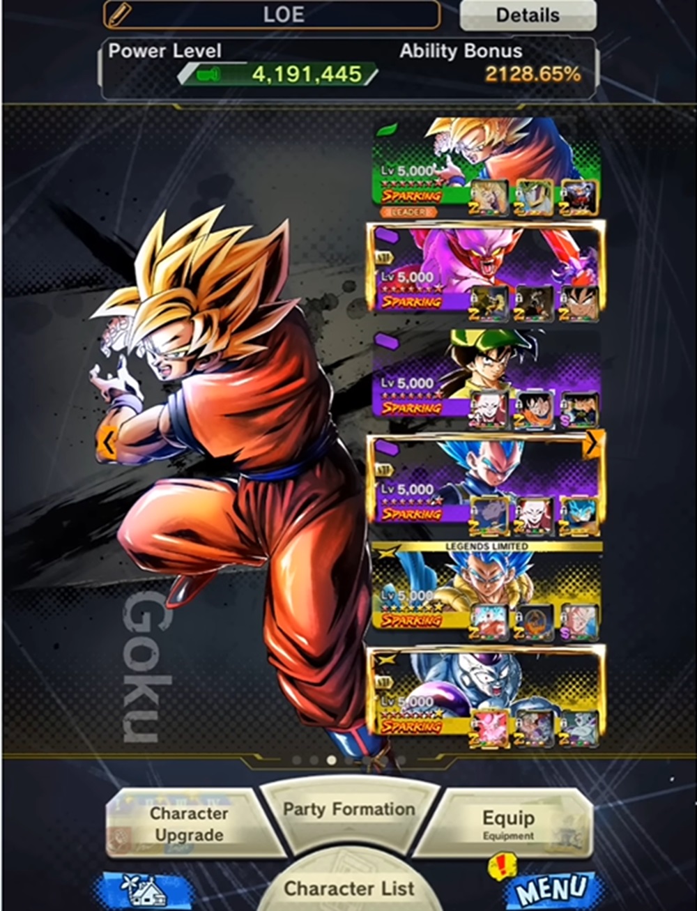 Special character cards in DRAGON BALL LEGENDS MOD APK