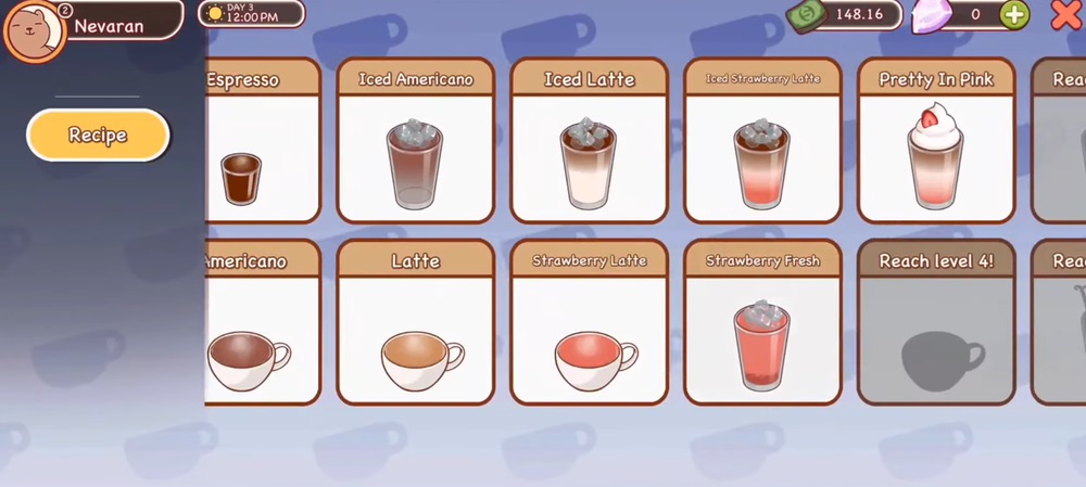 Make a series of new drink recipes in Good Coffee, Great Coffee MOD APK