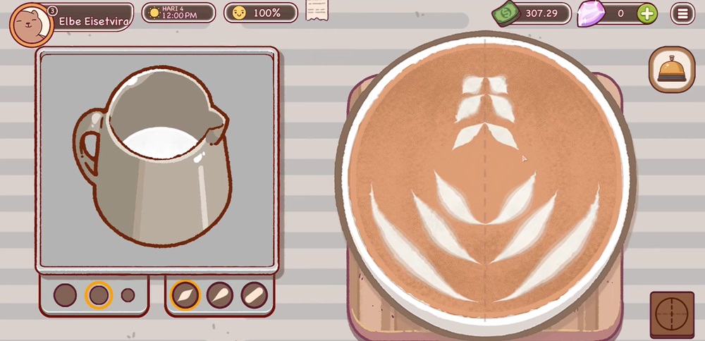 Create coffee cup shapes with milk powder in Good Coffee, Great Coffee MOD APK