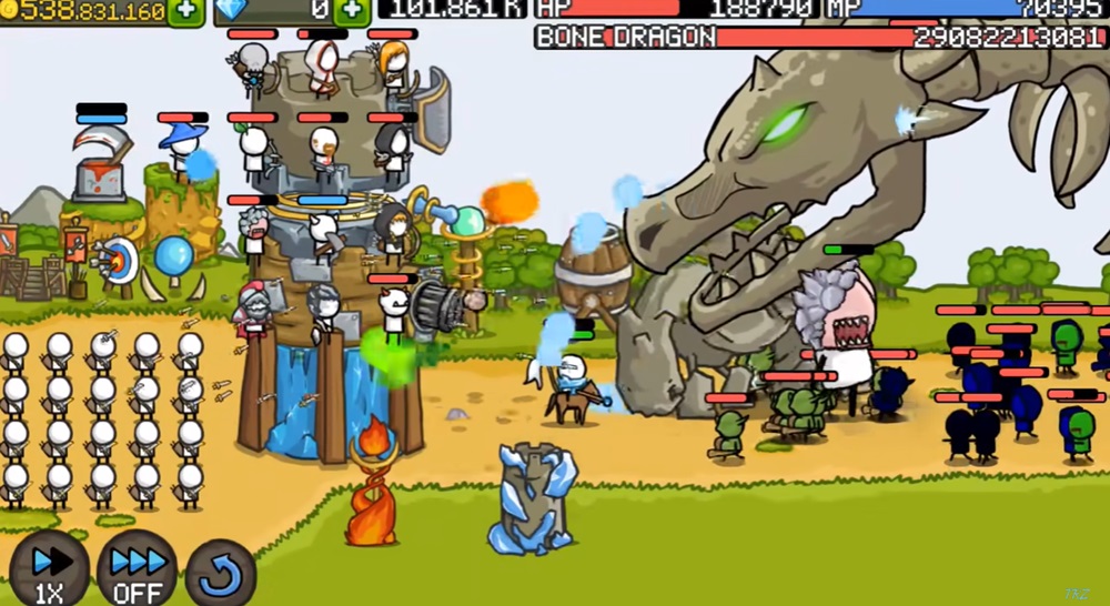 Kill dragons to protect the people in Grow Castle - Tower Defense MOD APK