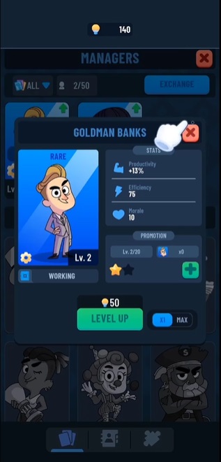 Thuê người quản lý siêu thị của bạn trong Idle Bank Tycoon MOD APK
