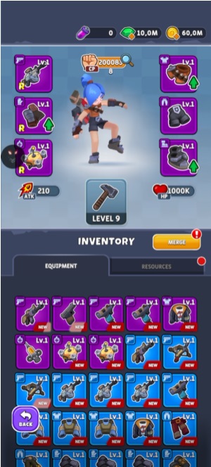 Combine weapons to increase power in Idle Breaker MOD APK