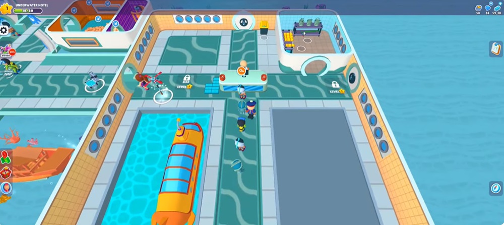 Build an underwater hotel system in My Perfect Hotel MOD APK