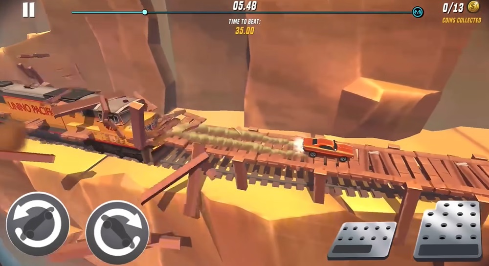 Accelerate really fast to avoid being caught by the train in Stunt Car Extreme MOD APK