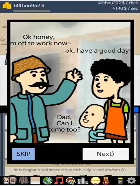 Fun conversations are included in Beggar Life Clicker adventure MOD APK