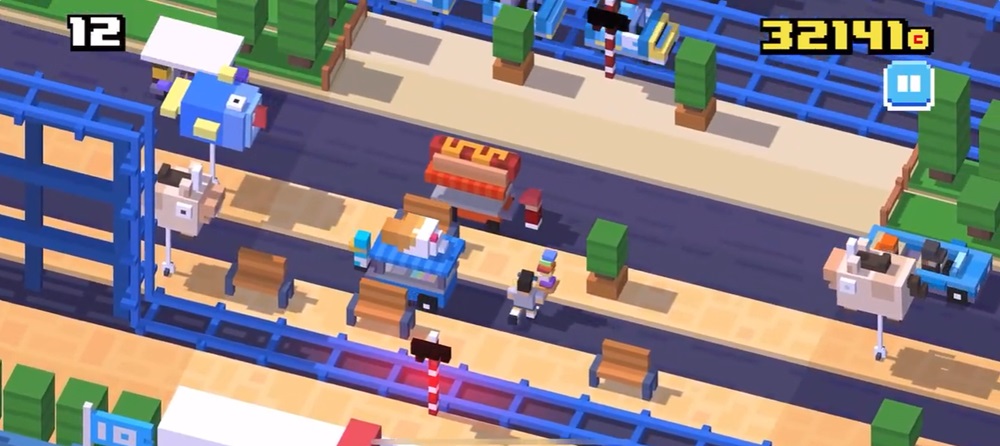 Jump fast to overcome obstacles on the road in Crossy Road MOD APK