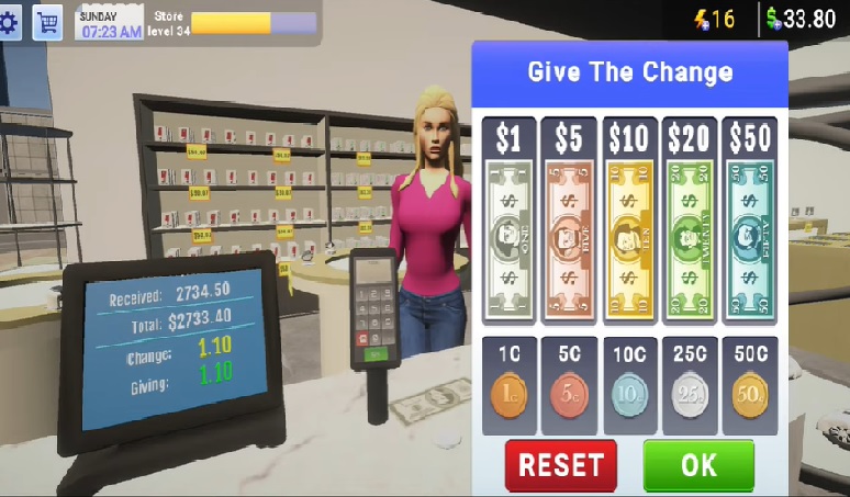 Thanh toán cho khách bằng tiền mặt trong Electronics Store Simulator 3D MOD APK