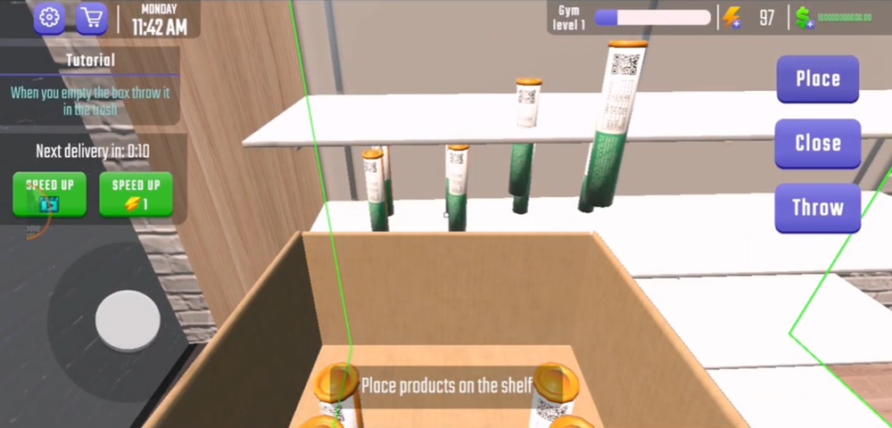 Arrange food on shelves in Gym Simulator 3D Fitness Store MOD APK 