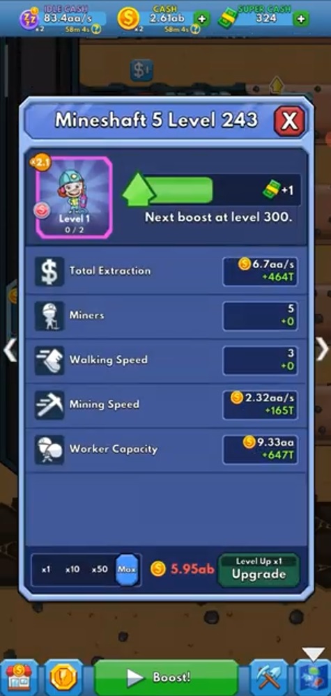 The mission completion level in Idle Miner Tycoon MOD APK shows the total amount of money mined.