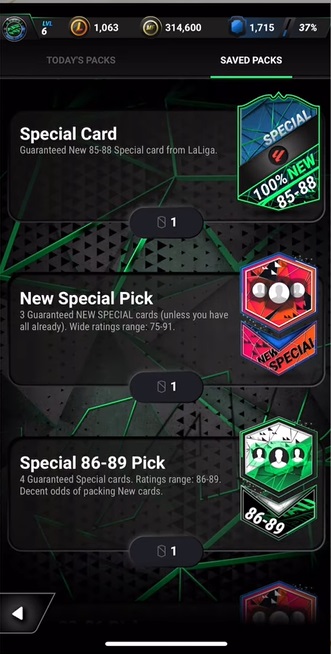 Option to open special card packs in MADFUT 25 MOD APK