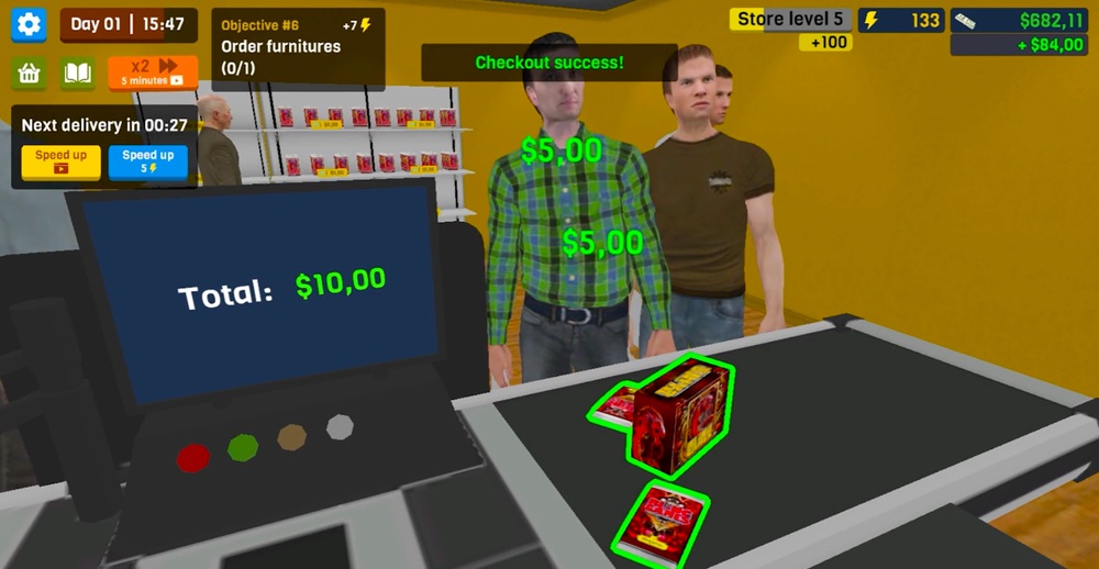 Pay for customers in Manage TCG Card Mart Simulator MOD APK