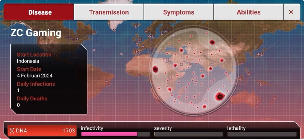 Theo dõi mầm bệnh lựa chọn địa điểm và ngày phát tán chúng ra thế giới trong Plague Inc. MOD APK