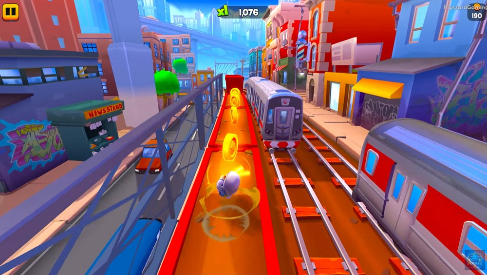 Jake runs away and picks up more coins to accumulate Subway Surfers City MOD APK.