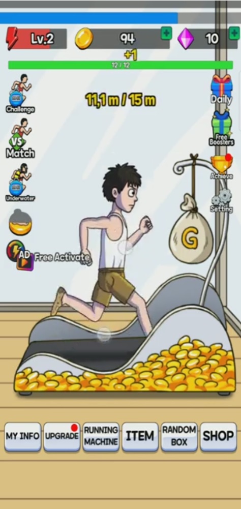 Run as fast as you can on the golden treadmill to collect as much gold as possible in Tap Tap Run MOD APK.