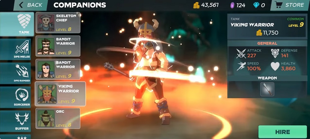 Hire other warriors to fight together to achieve higher efficiency when fighting alone in Arcane Quest Legends 2 Offline MOD APK.