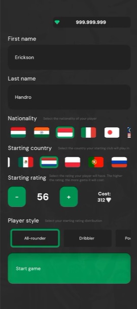 Start building the image of a new soccer player in Club Legend MOD APK