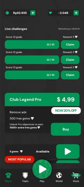 Complete goals to collect more diamonds in Club Legend MOD APK