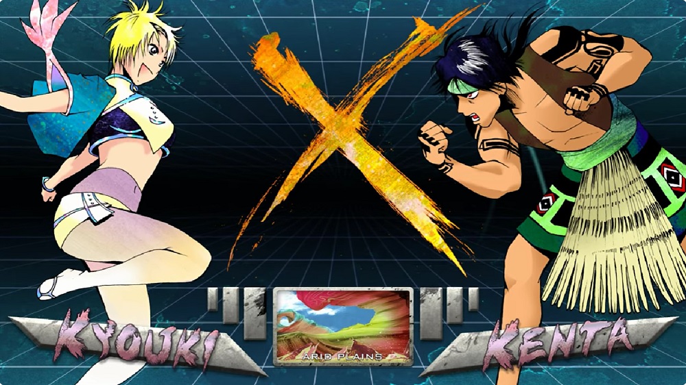 Bare-handed battle between KYOUKI and KENTA in the plains in KONSUI FIGHTER MOD APK.