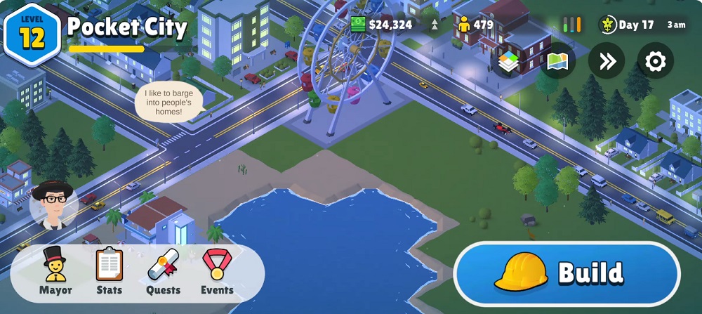 Collect money from existing buildings in Pocket City MOD APK