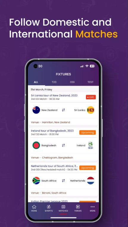 Follow all domestic and international matches in Cricket Line Guru MOD APK