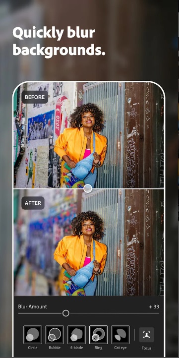 A variety of background blur tools for scenes in Lightroom MOD APK 