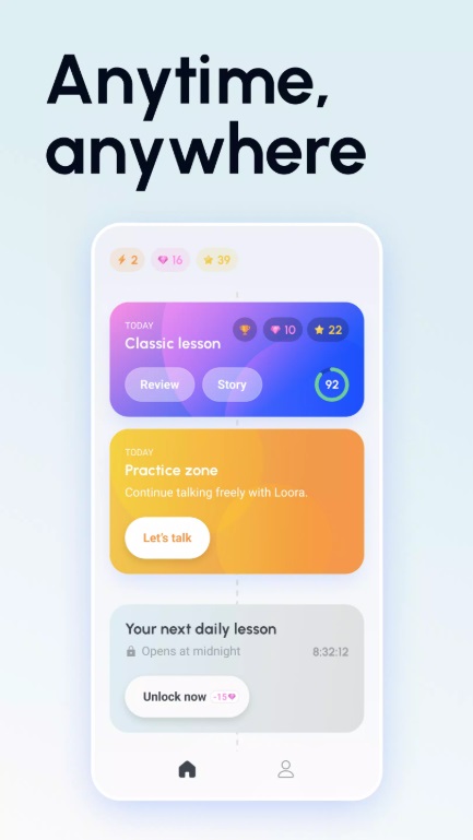 Unlock every day with many interesting and fun lessons in Speak English with Loora AI MOD APK