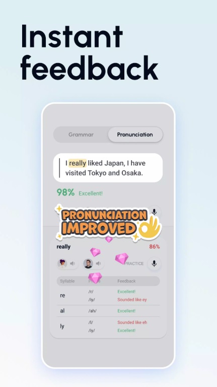 Get feedback on your lessons in Speak English with Loora AI MOD APK