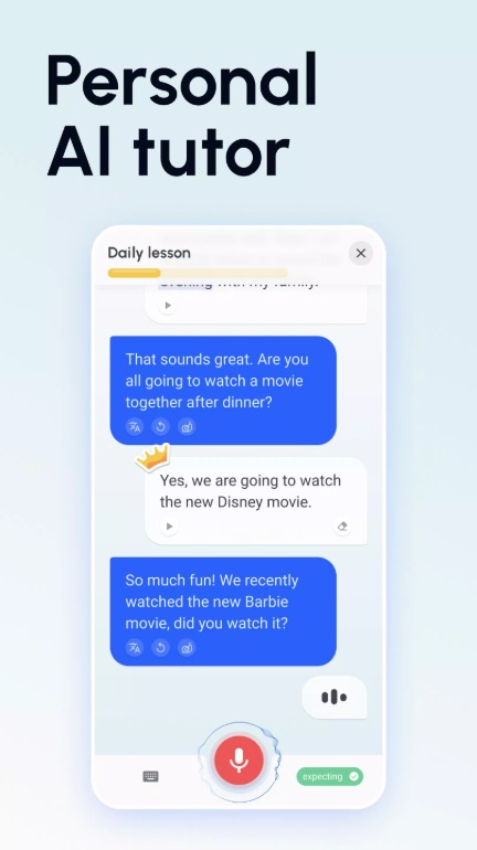 Participate in exercises by talking to staff and tutors in Speak English with Loora AI MOD APK
