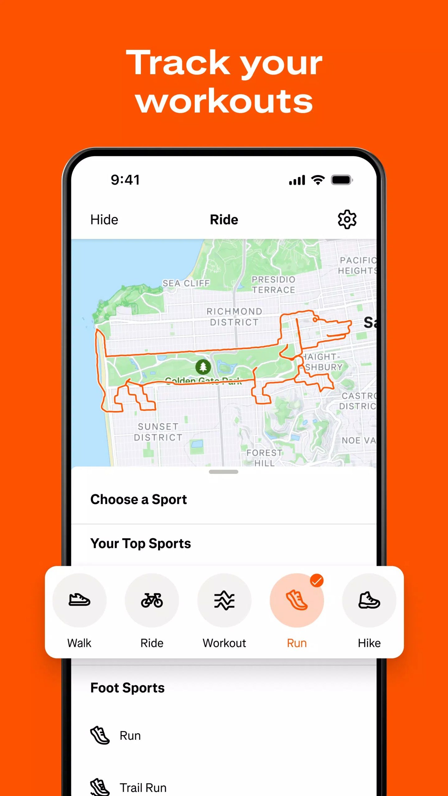 A variety of sports for users to choose from in Strava MOD APK