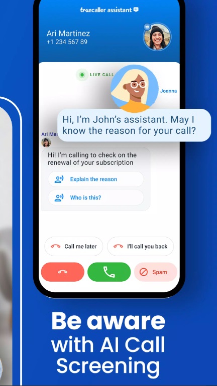 Always have AI assistant reply to incoming messages, be alert to scam Spam messages in Truecaller MOD APK