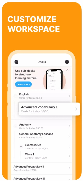 Easily customize your study time to suit your needs in Anki Pro MOD APK