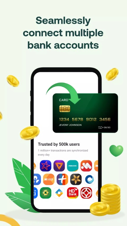 Easily link with many reputable banks to track your balance in Money Lover MOD APK