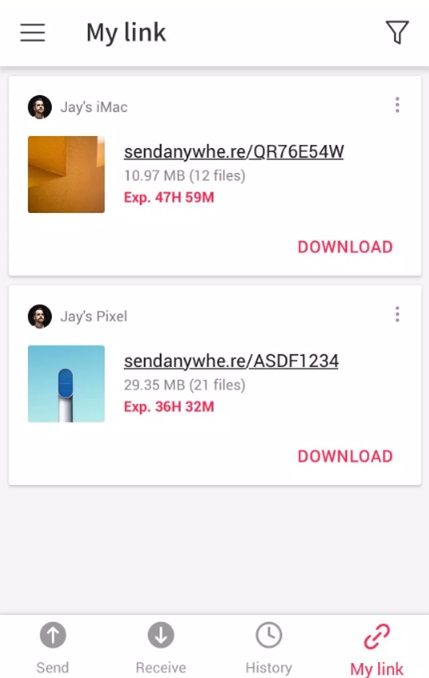 Create different links to share with others easily in Send Anywhere MOD APK