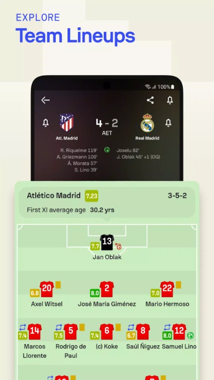 Learn about the starting lineup of the teams in Sofascore MOD APK