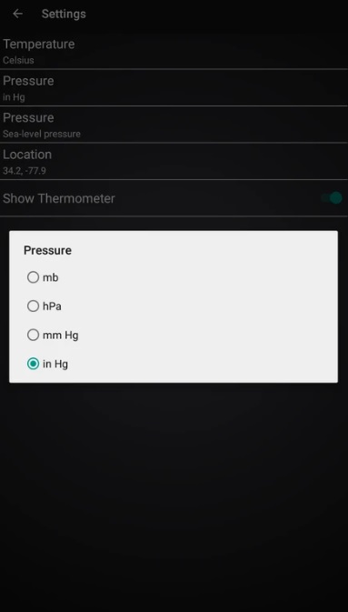 Change pressure measurement units quickly and easily in Thermometer++ MOD APK